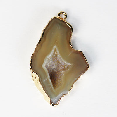 1pc Raw Natural Dyed Brown Druzy Agate Gemstone Pendant, Gold Plated Natural shape Gemstone with Loop,20-25mm width*25-35mm length