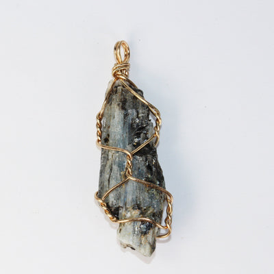 1pc 13-20*40-60mm Raw Kyanite Pendant Gemstone , Gold Plated & Wrapped with Loop Pendant