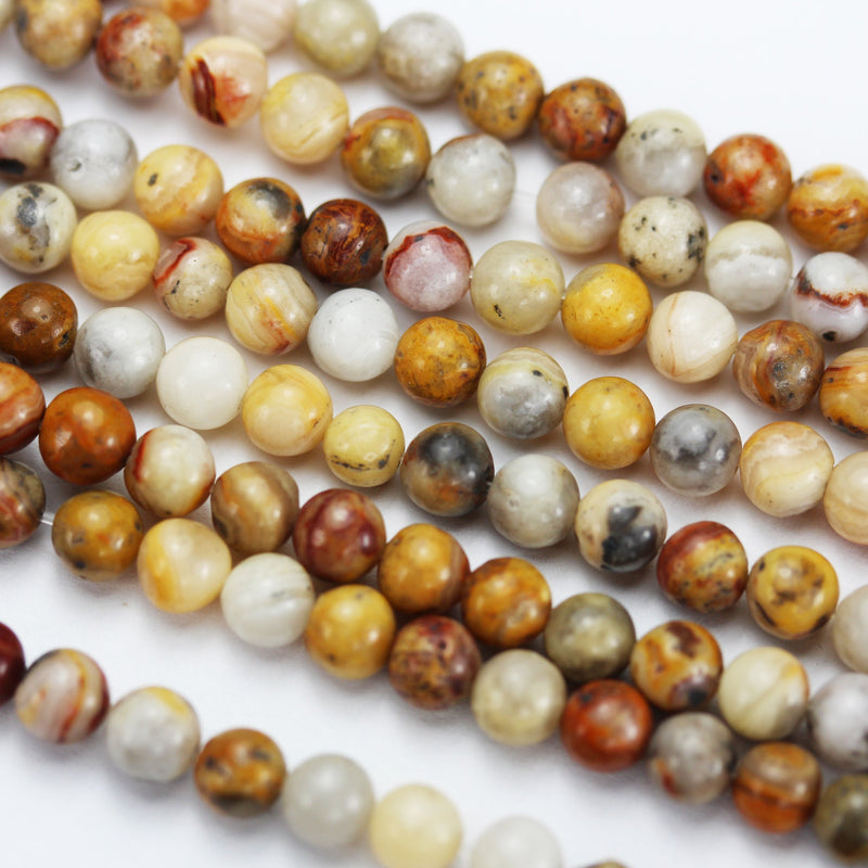 Crazy Lace Agate, 4mm Round Gemstone Strand,15.5 Inch, Red/Yellow/Brown, 0.8mm hole