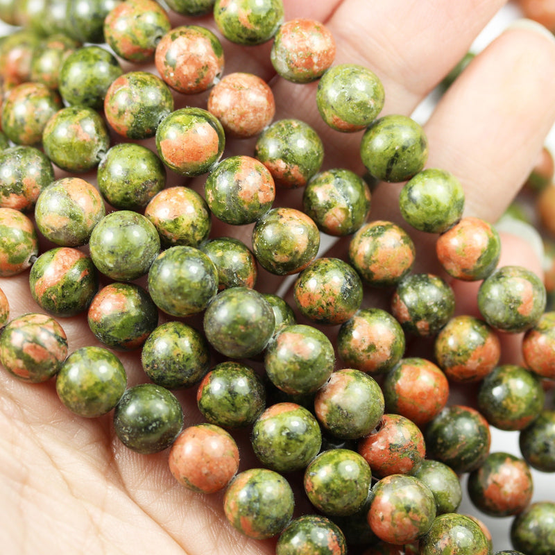 Unakite, 10mm Round Beads Gemstone Strand, One full strand 15.5inch, 1mm hole