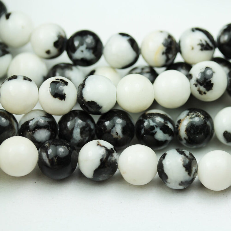 Zebra Jasper, 8mm Round Black and White Gemstone Beads,One full strand  15.5inch, about 50 beads