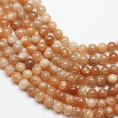 Natural Peach Moonstone,6mm Round Gemstone Strand, One full strand , 1mm hole, about 65 beads