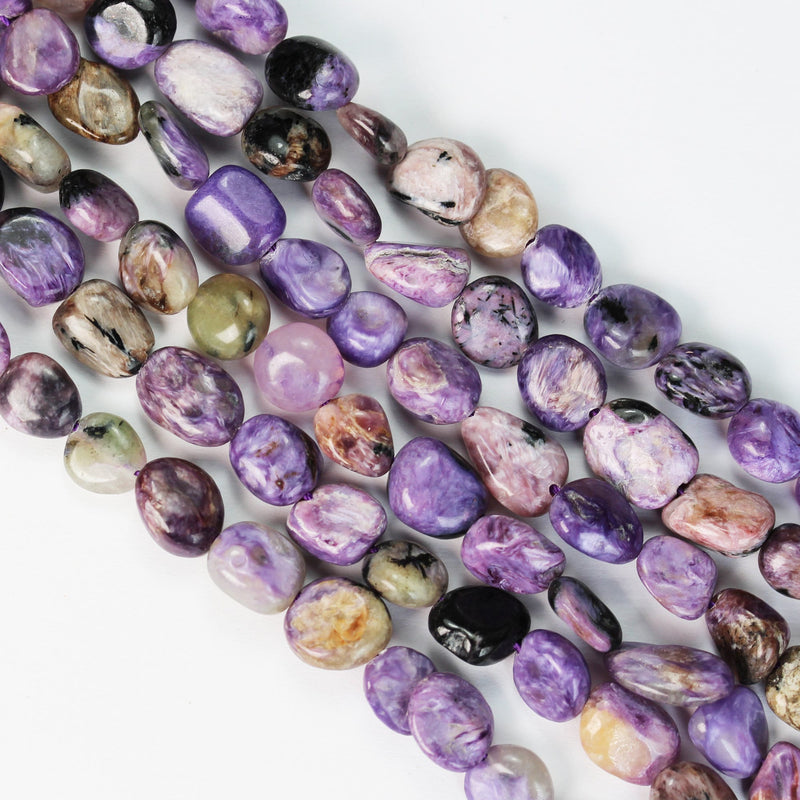 Natural Charoite, 8*10mm Gemstone Beads, Center drilled Nugget Shape, 16 Inch, about 45 beads, 1mm hole