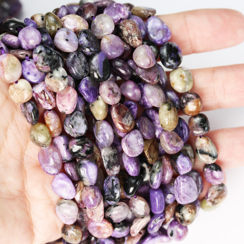 Natural Charoite, 8*10mm Gemstone Beads, Center drilled Nugget Shape, 16 Inch, about 45 beads, 1mm hole