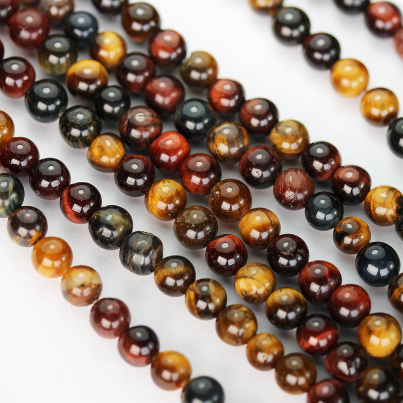 Tiger eye, 4mm Round, Multicolor Tiger eye gemstone stone , One full strand , about 85 beads, 15.5" strand, 0.8mm hole