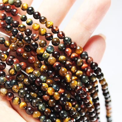 Tiger eye, 4mm Round, Multicolor Tiger eye gemstone stone , One full strand , about 85 beads, 15.5" strand, 0.8mm hole