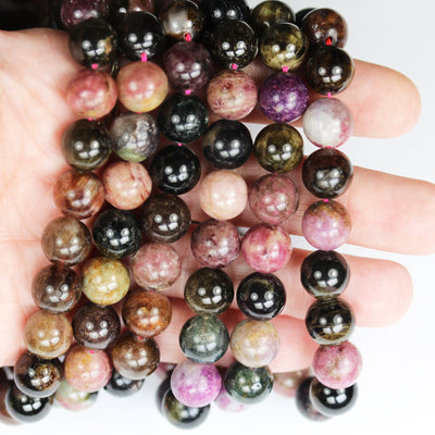 Tourmaline, 10mm round  Gemstone Beads, Full strand Colorful Tourmaline, 15.5" strand, 1mm hole, 40 beads