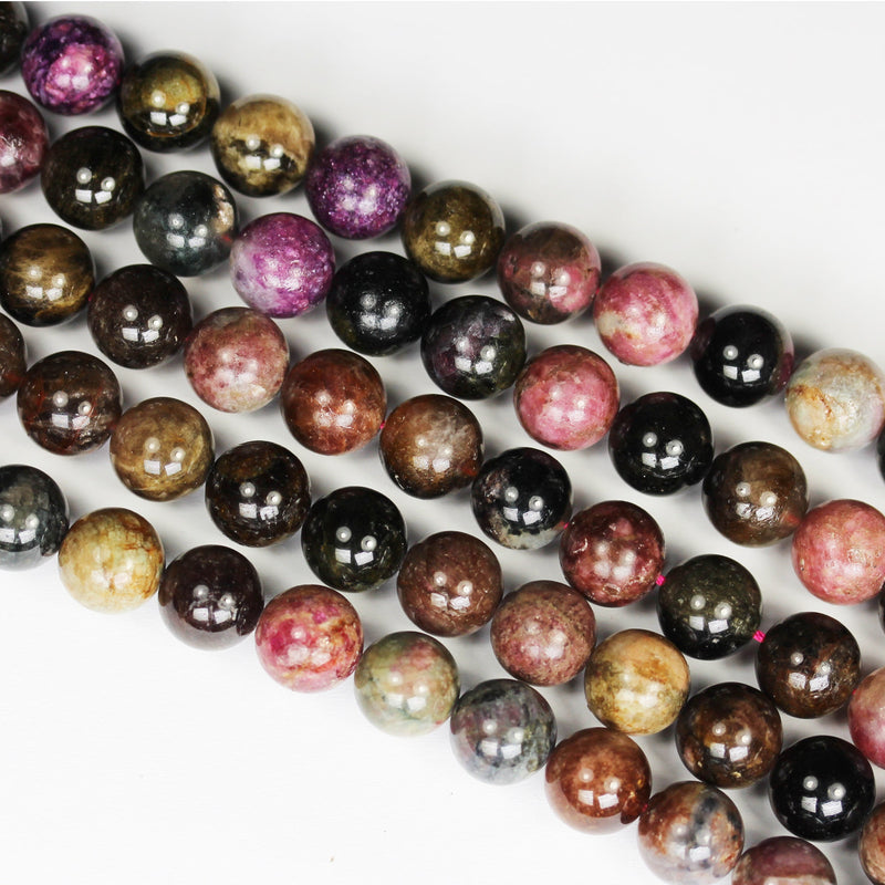 Tourmaline, 10mm round  Gemstone Beads, Full strand Colorful Tourmaline, 15.5" strand, 1mm hole, 40 beads