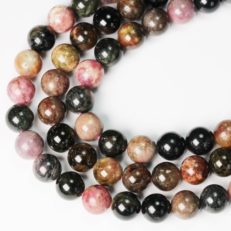 Tourmaline, 10mm round  Gemstone Beads, Full strand Colorful Tourmaline, 15.5" strand, 1mm hole, 40 beads