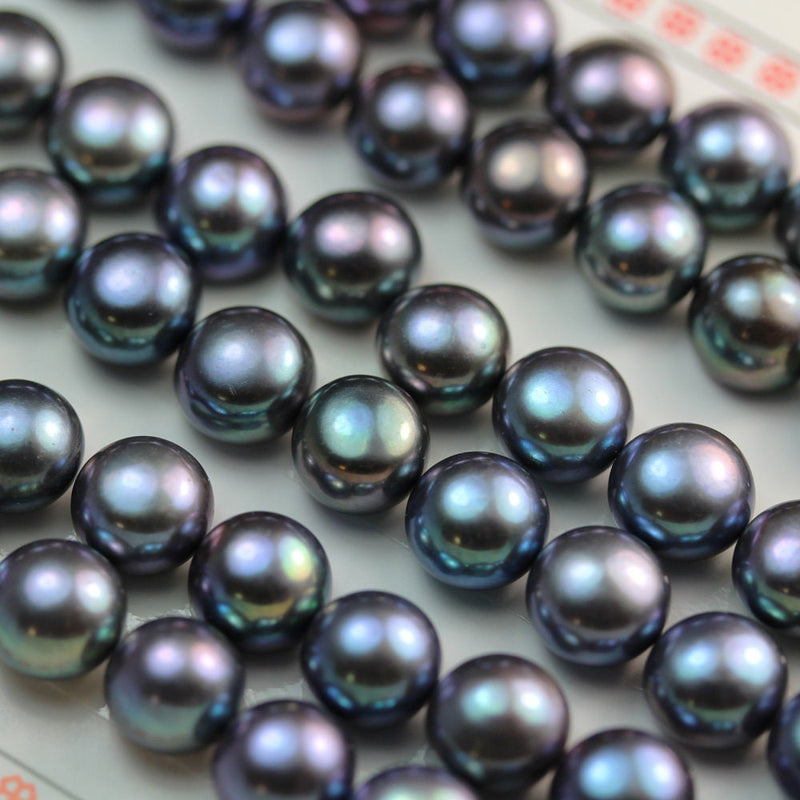 Freshwater Pearl, AAA7-8mm Half Drilled Peacock Button Round Pearl Studs  for Making earring/Ring , hole 1mm