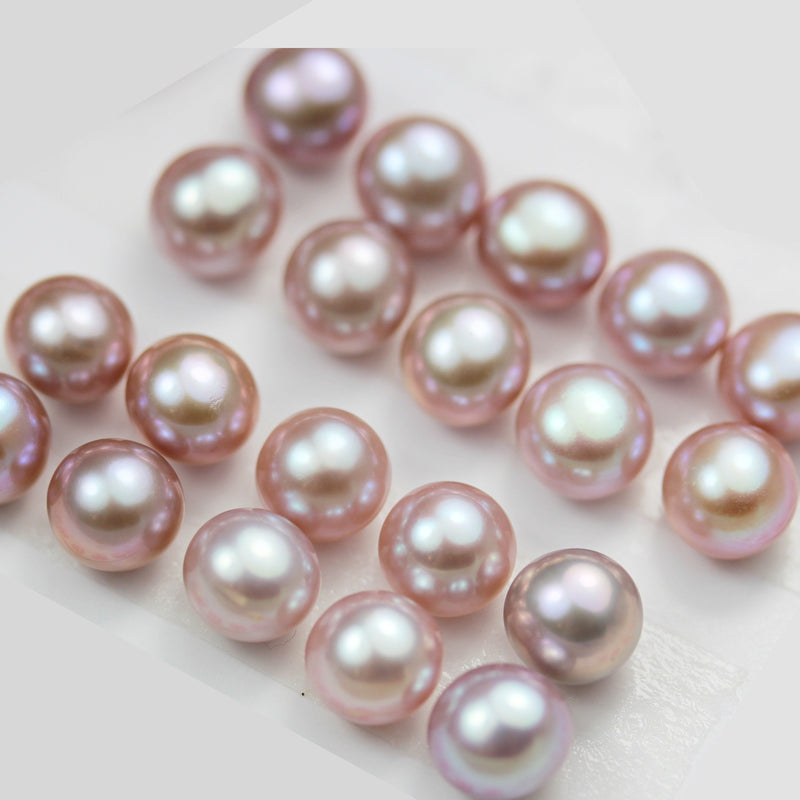 Freshwater Pearl,  6.5-7mm 1 pair AAA Half Drilled Rose Color Button Round Pearl Studs , for Making earring/Ring , hole 1mm