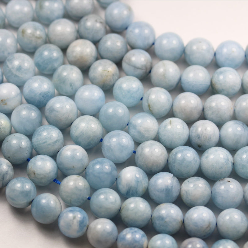 Natural Aquamarine, 10mm  round gemstone,One full strand , Gemstone beads, 16", 1mm hole, 40 pcs