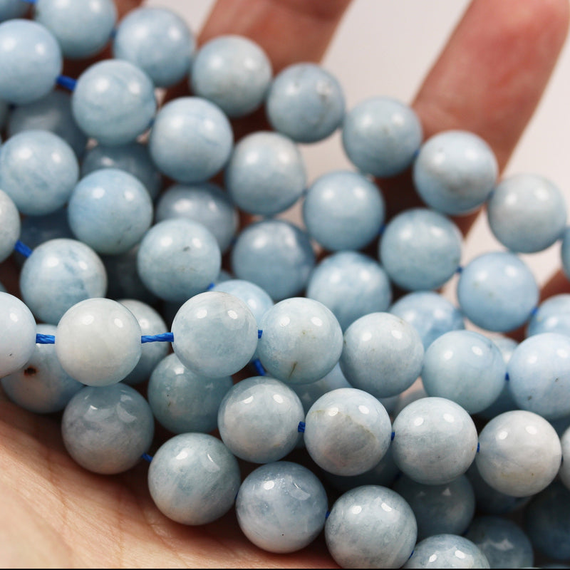 Natural Aquamarine, 10mm  round gemstone,One full strand , Gemstone beads, 16", 1mm hole, 40 pcs