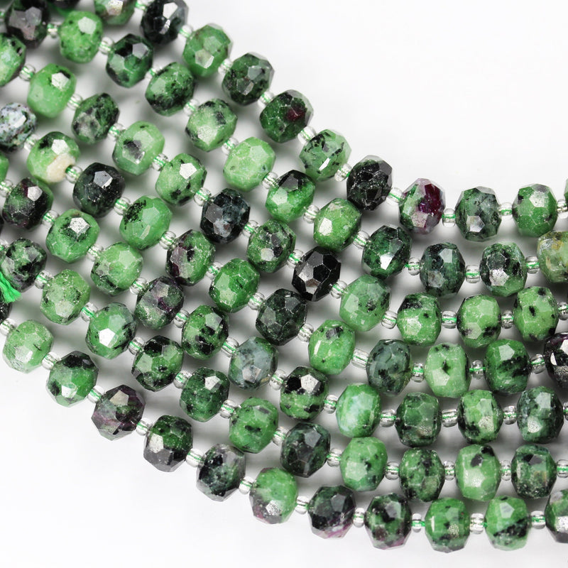 Natural Ruby Zoisite, 6*8mm Faceted Rondelle Gemstone Strand, 8 inch , about 25 beads,hole1mm