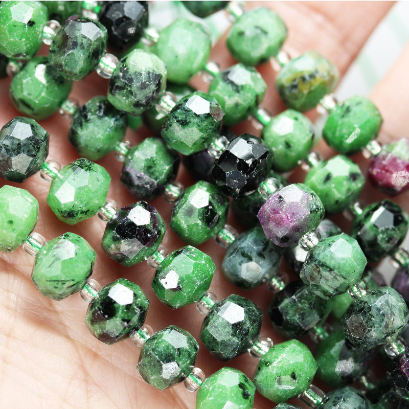 Natural Ruby Zoisite, 6*8mm Faceted Rondelle Gemstone Strand, 8 inch , about 25 beads,hole1mm