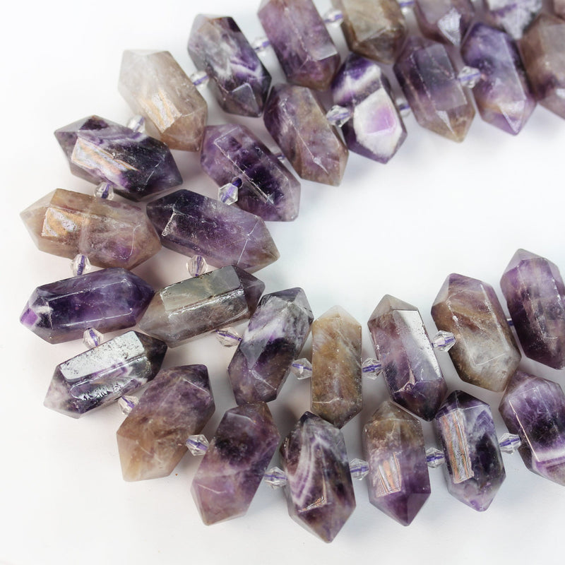 11pcs 25-35*11-14mm Graduated Stick Amethyst Gemstone Beads Gemstone Pendant , Center Drilled Point Pendant, 7.5inch