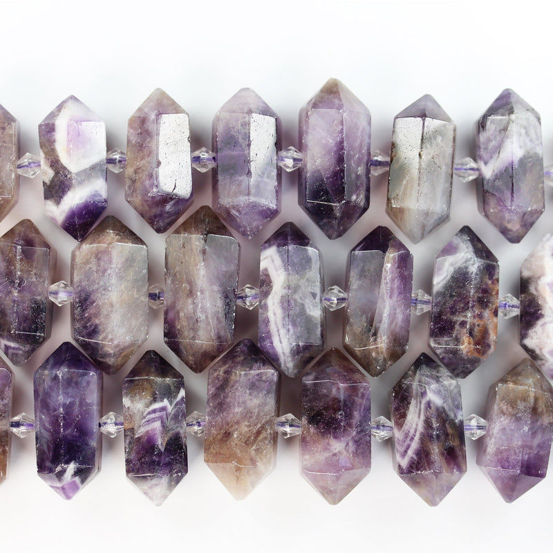 11pcs 25-35*11-14mm Graduated Stick Amethyst Gemstone Beads Gemstone Pendant , Center Drilled Point Pendant, 7.5inch