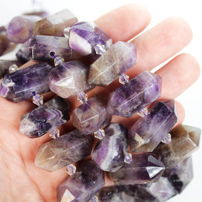 11pcs 25-35*11-14mm Graduated Stick Amethyst Gemstone Beads Gemstone Pendant , Center Drilled Point Pendant, 7.5inch