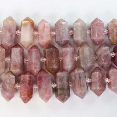 Genuine Natural Madagascar Rose Quartz 11pcs 25-35*11-14mm Graduated Stick Rose Quartz Pendant, Center Drilled Point Pendant, 7.5inch