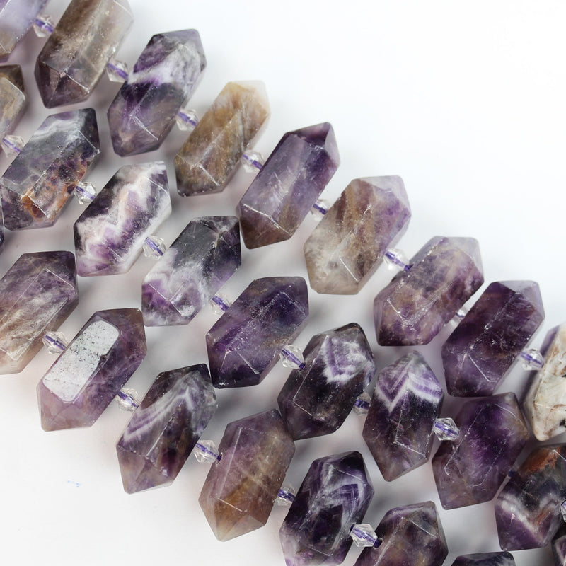 11pcs 25-35*11-14mm Graduated Stick Amethyst Gemstone Beads Gemstone Pendant , Center Drilled Point Pendant, 7.5inch