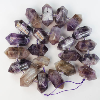 11pcs 25-35*11-14mm Graduated Stick Amethyst Gemstone Beads Gemstone Pendant , Center Drilled Point Pendant, 7.5inch