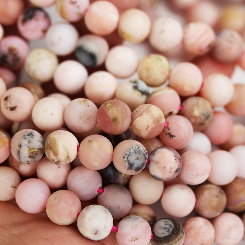 Matte Pink Opal, 8mm Round Gemstone, Full strand Gemstone Beads,15.5", 1mm hole