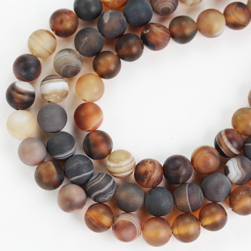 Frosted Matte Agate, 6mm Round Gemstone Strand, Matte Brown 15.5inch, 1mm hole