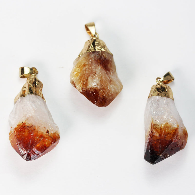 2pcs Raw Citrine Point Pendant Gemstone ,Gold plated,  20-30mm width*30-40mm length