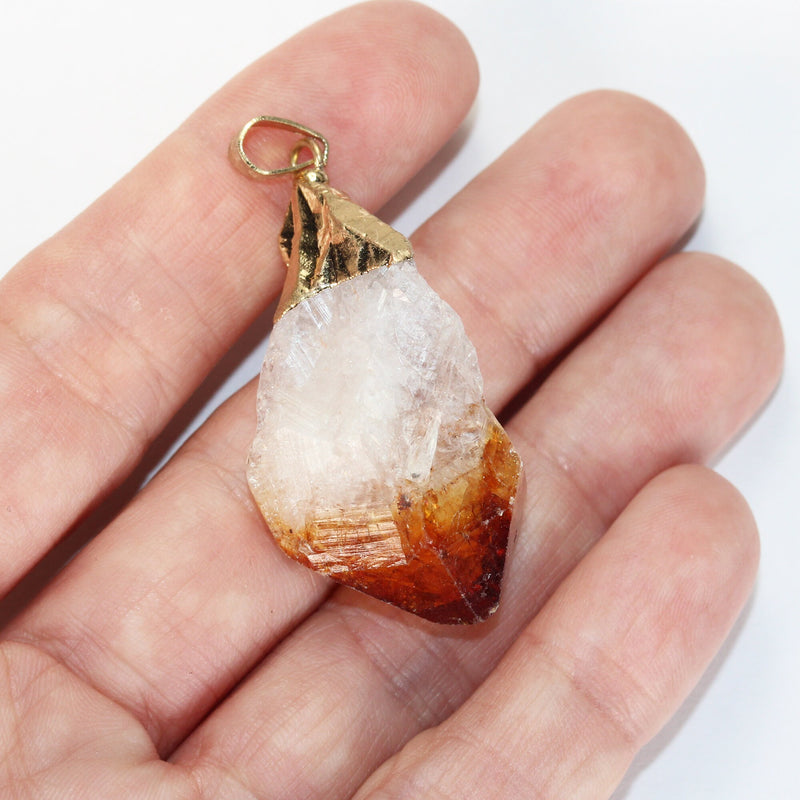 2pcs Raw Citrine Point Pendant Gemstone ,Gold plated,  20-30mm width*30-40mm length