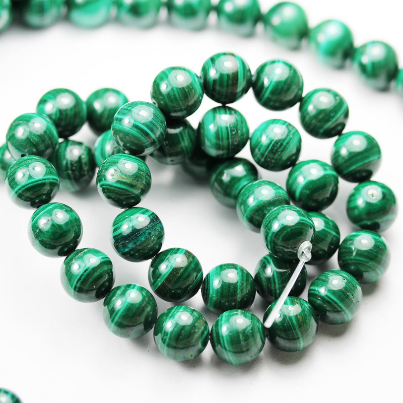 Malachite, 10mm Round, One full strand Natural Gemstone Strand, 40beads,1mm hole