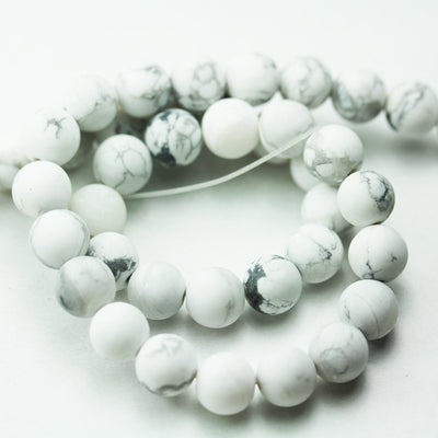 10mm Matte White Howlite, Round Natural Gemstone Beads, One full strand 40 beads, 16", 1mm hole