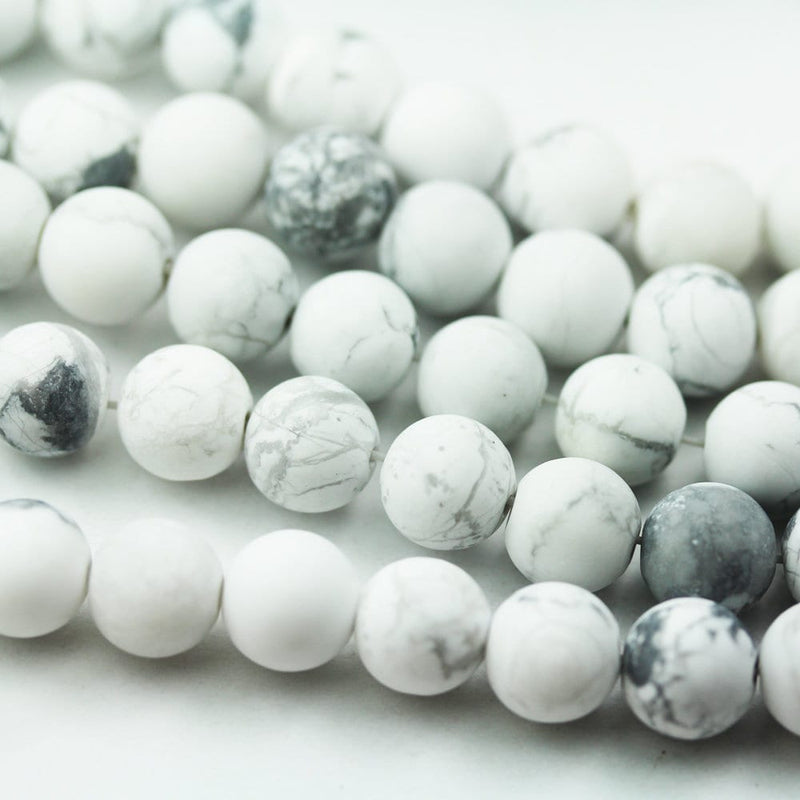 10mm Matte White Howlite, Round Natural Gemstone Beads, One full strand 40 beads, 16", 1mm hole