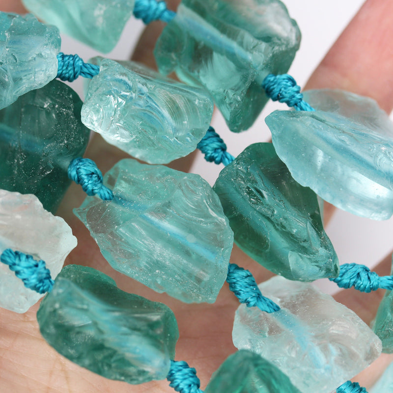 Green quartz , 20-25mm Center Drilled Nugget Shape gemstone , 15.5", about 15 beads, 2mm hole