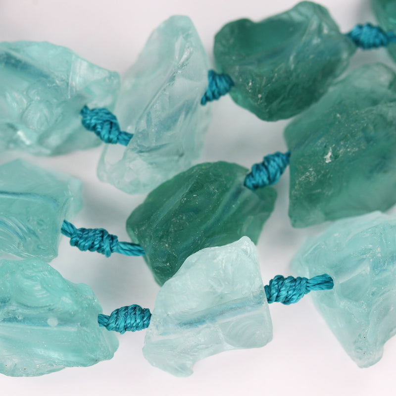 Green quartz , 20-25mm Center Drilled Nugget Shape gemstone , 15.5", about 15 beads, 2mm hole