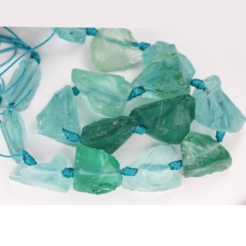 Green quartz , 20-25mm Center Drilled Nugget Shape gemstone , 15.5", about 15 beads, 2mm hole