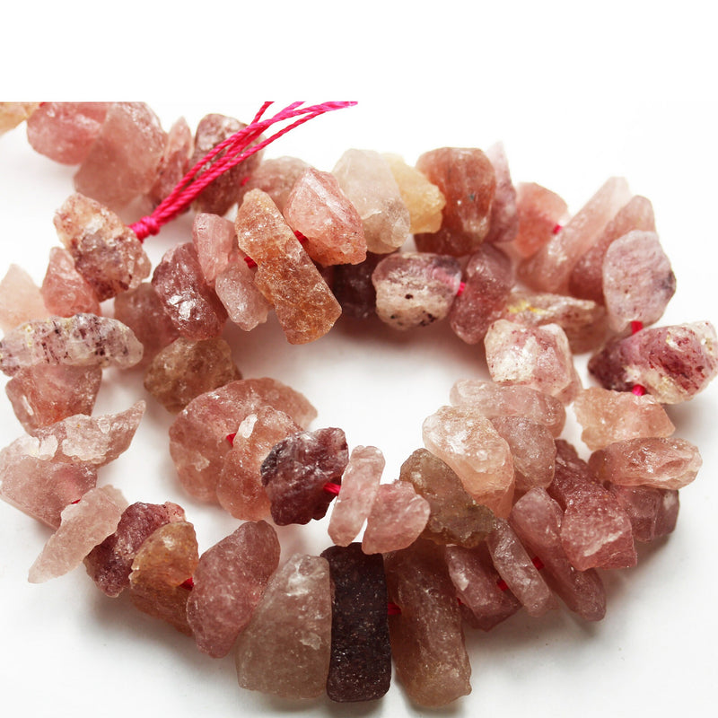 Raw Natural Strawberry Quartz,17-20mm Nugget Gemstone Strand, Center drilled Natural shape,One full strand hole2mm