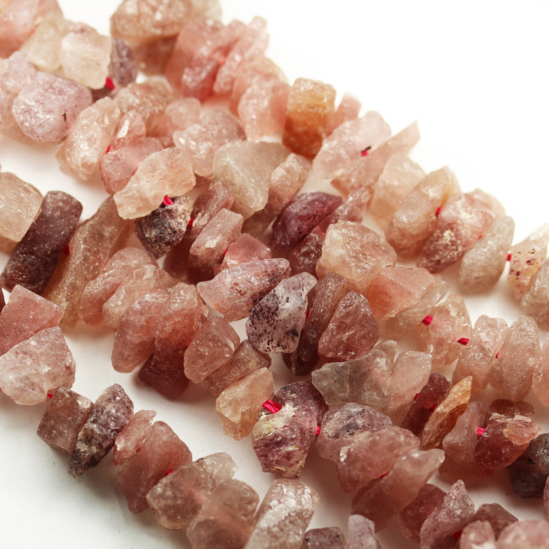 Raw Natural Strawberry Quartz,17-20mm Nugget Gemstone Strand, Center drilled Natural shape,One full strand hole2mm