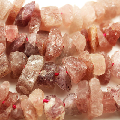 Raw Natural Strawberry Quartz,17-20mm Nugget Gemstone Strand, Center drilled Natural shape,One full strand hole2mm