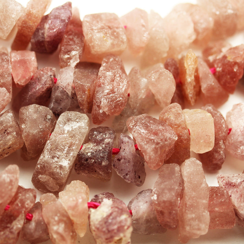 Raw Natural Strawberry Quartz,17-20mm Nugget Gemstone Strand, Center drilled Natural shape,One full strand hole2mm