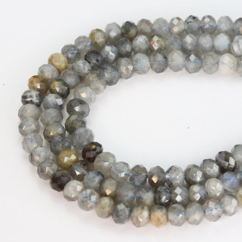 labradorite, 4*6mm Faceted Rondelle Gemstone Strand, 15.5inch , about 90beads , 1mm hole