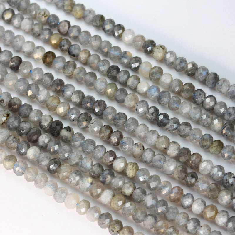 labradorite, 4*6mm Faceted Rondelle Gemstone Strand, 15.5inch , about 90beads , 1mm hole