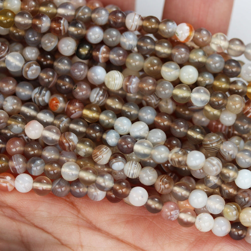 Botswana Agate, 4mm Round Natural Gemstone Strand,15.5 inch, about 100 beads ,1mm hole