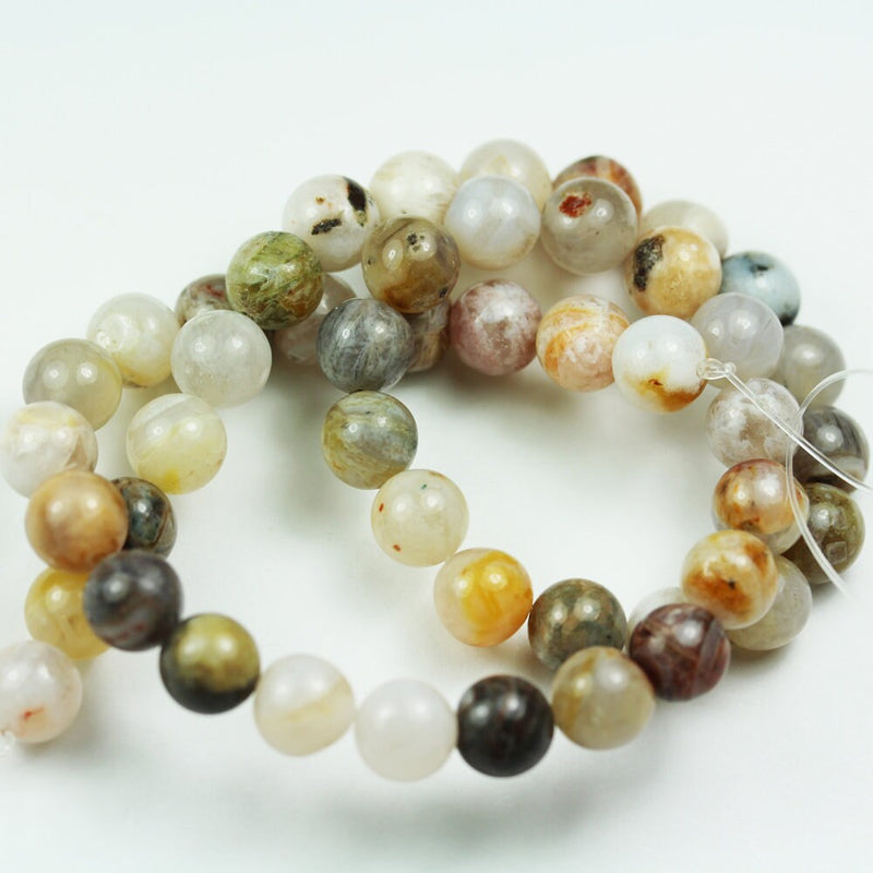 Bamboo leaf Agate, 6mm Round Natural Gemstone Strand,One full strand , White & Yellow, 15.5inch, 0.6mm hole