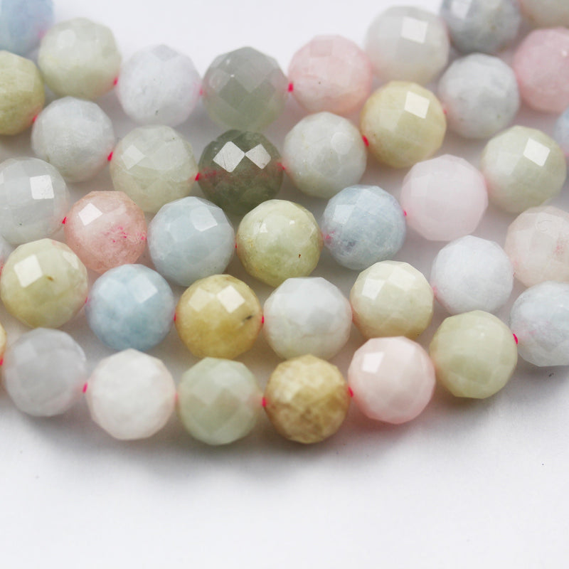 Beryl Mix, Aquamarine, Heliodor and morganite, 8.5mm Faceted Round Mixed Gemstone ,7.5inch hole1mm,about22beads