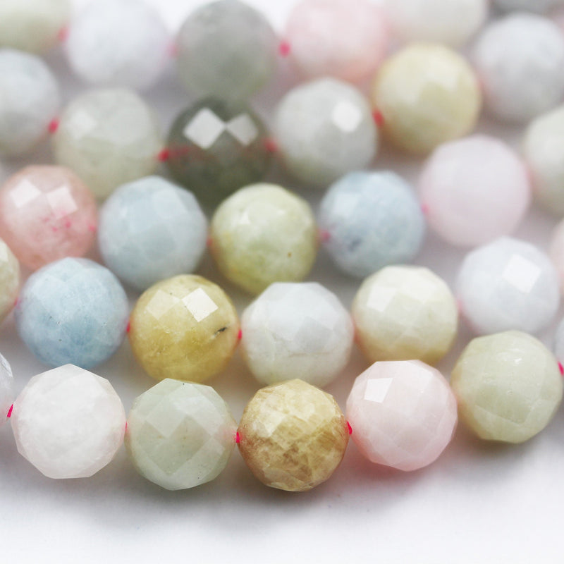 Beryl Mix, Aquamarine, Heliodor and morganite, 8.5mm Faceted Round Mixed Gemstone ,7.5inch hole1mm,about22beads