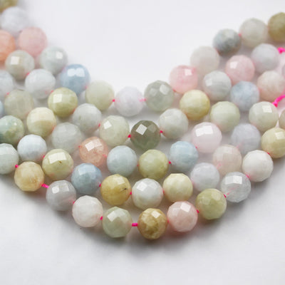 Beryl Mix, Aquamarine, Heliodor and morganite, 8.5mm Faceted Round Mixed Gemstone ,7.5inch hole1mm,about22beads