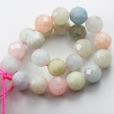 Beryl Mix, Aquamarine, Heliodor and morganite, 8.5mm Faceted Round Mixed Gemstone ,7.5inch hole1mm,about22beads