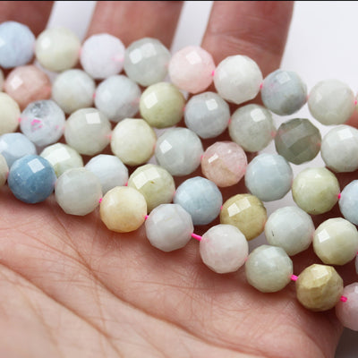 Beryl Mix, Aquamarine, Heliodor and morganite, 8.5mm Faceted Round Mixed Gemstone ,7.5inch hole1mm,about22beads