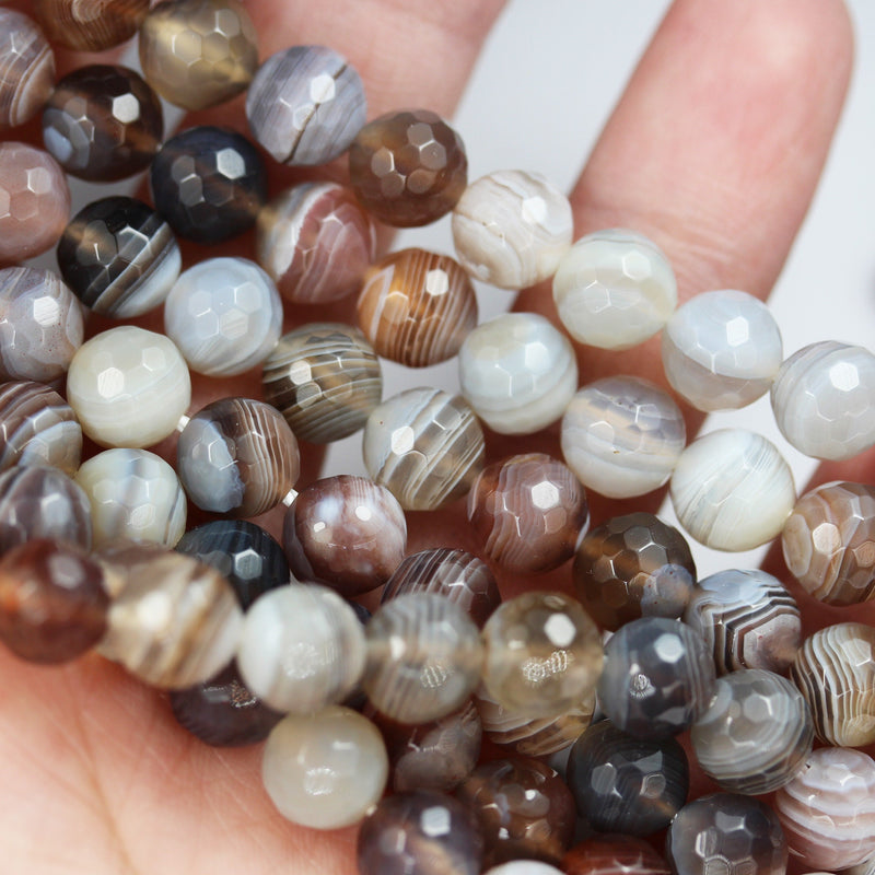 Botswana Agate, 8mm Faceted Round Natural Gemstone Beads Strand, hole 1mm, 16 inch, about 50beads