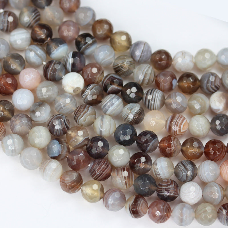 Botswana Agate, 8mm Faceted Round Natural Gemstone Beads Strand, hole 1mm, 16 inch, about 50beads